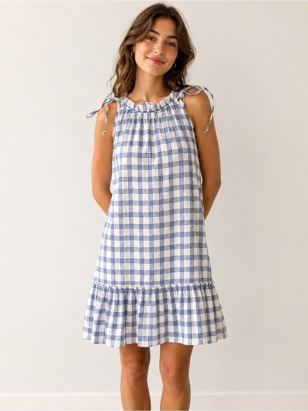 Signature by Robbie Bee Plaid Ruffle Hem Dress Size Small